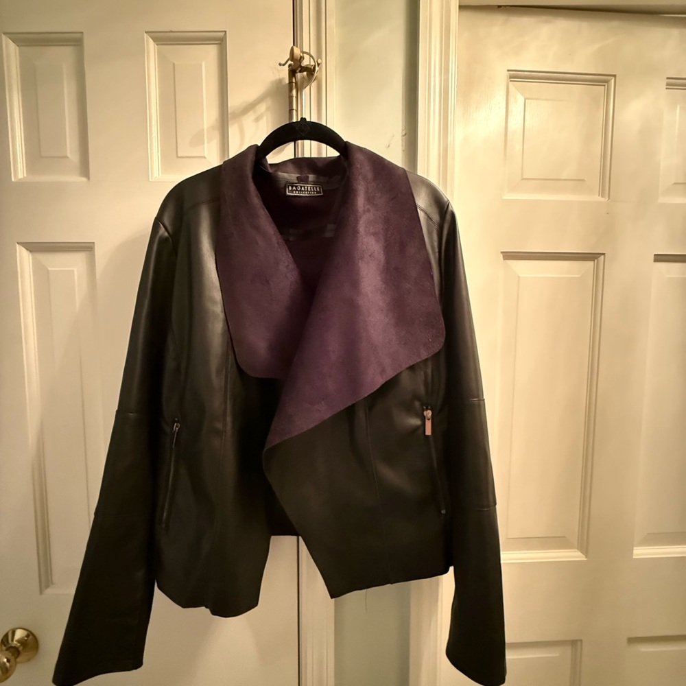 Black Faux Leather Open Front Jacket